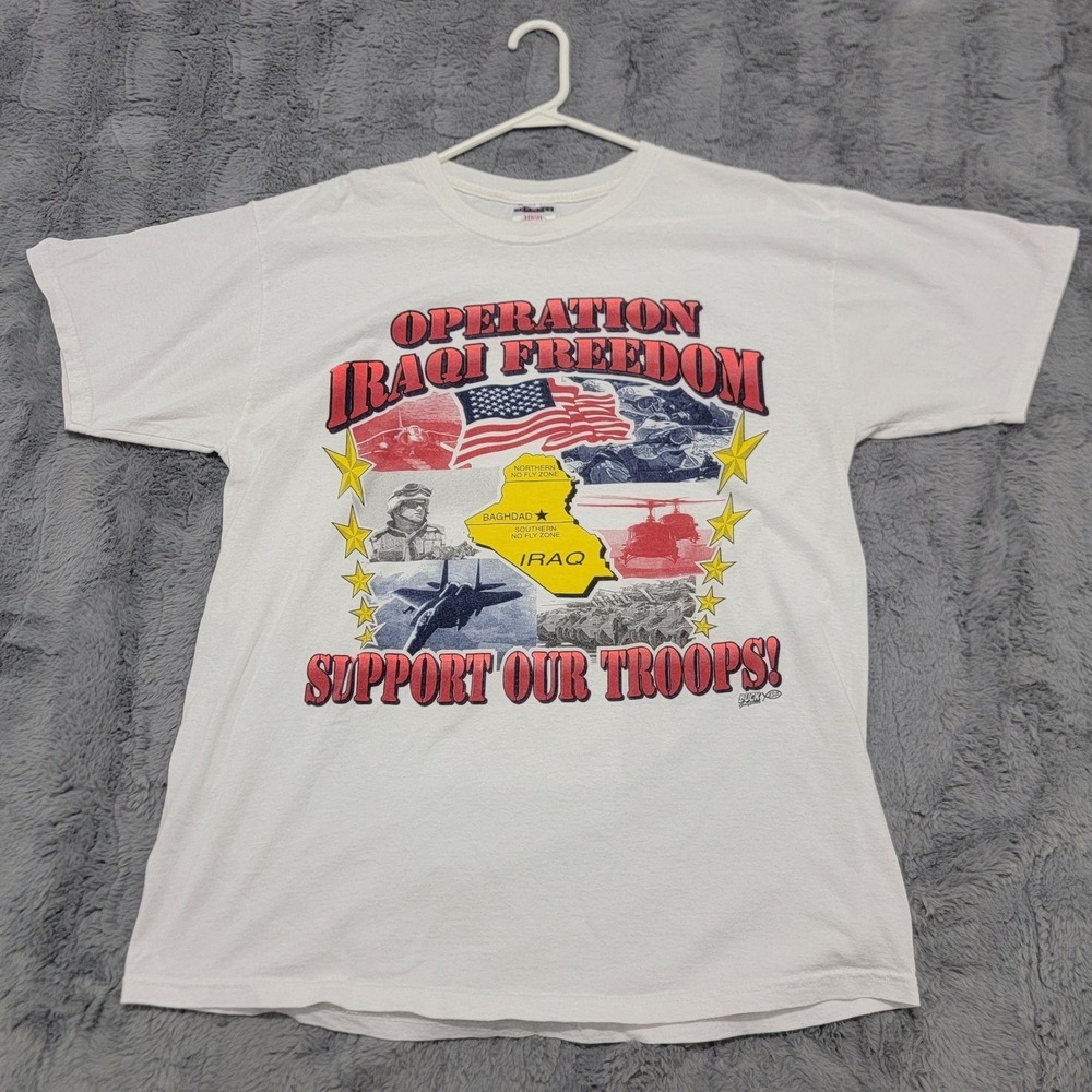 Vintage Operation Iraqi Freedom Shirt Mens Large White Support Our Troops USA